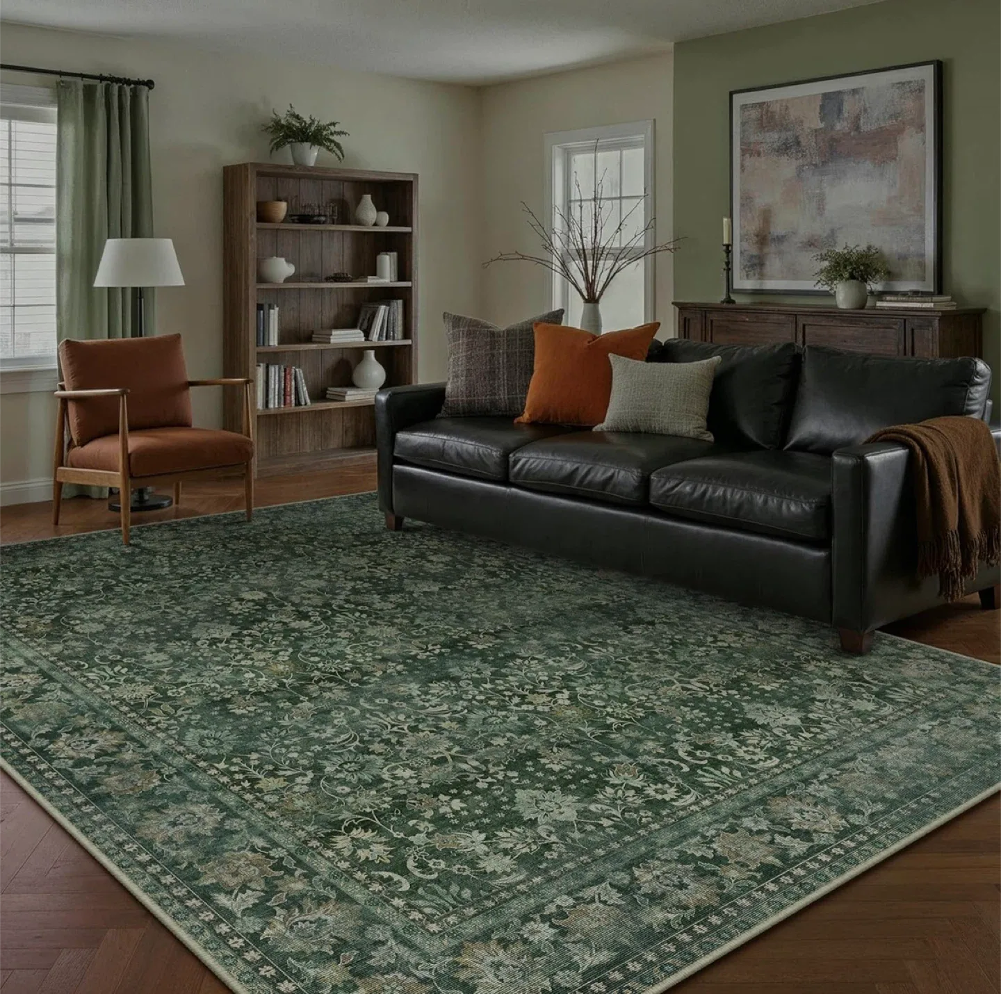 Green Area Rug with Floral Pattern 8x10 ft image indicator(2)