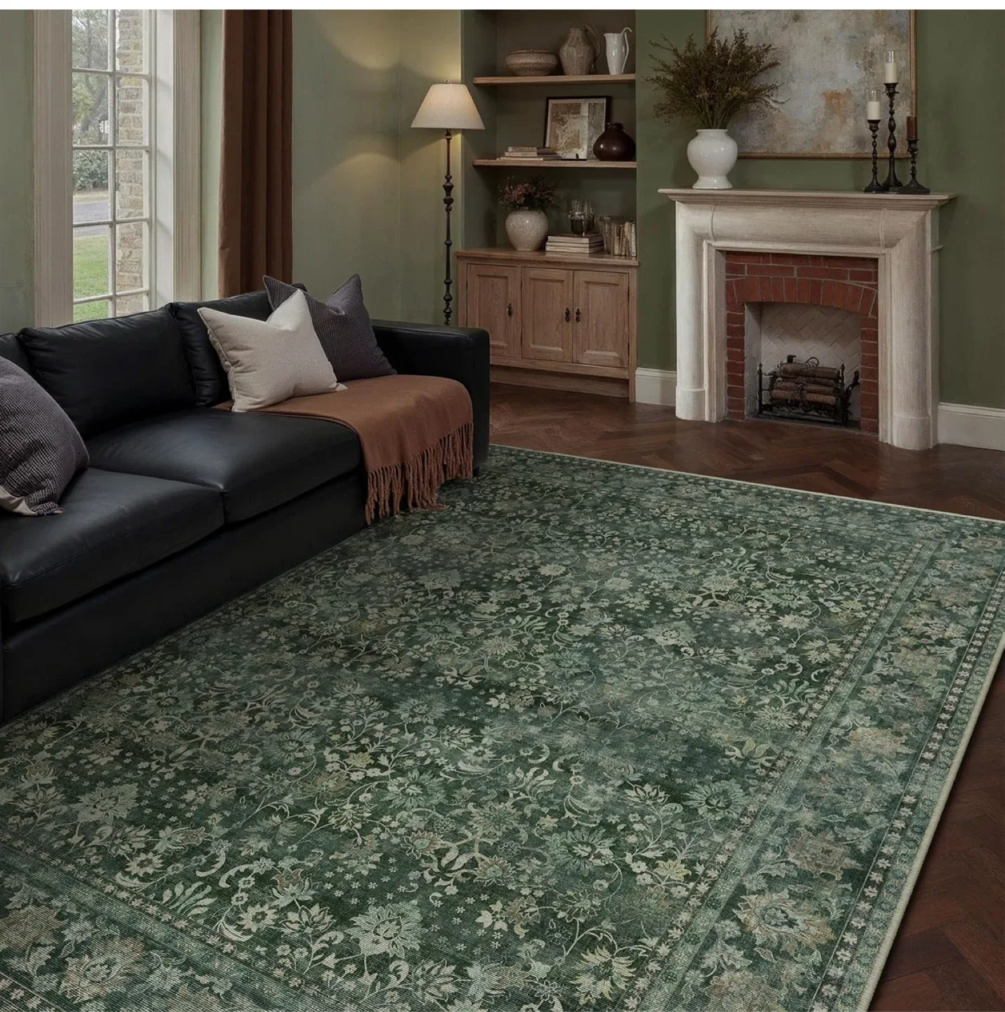 Green Area Rug with Floral Pattern 8x10 ft image indicator(3)