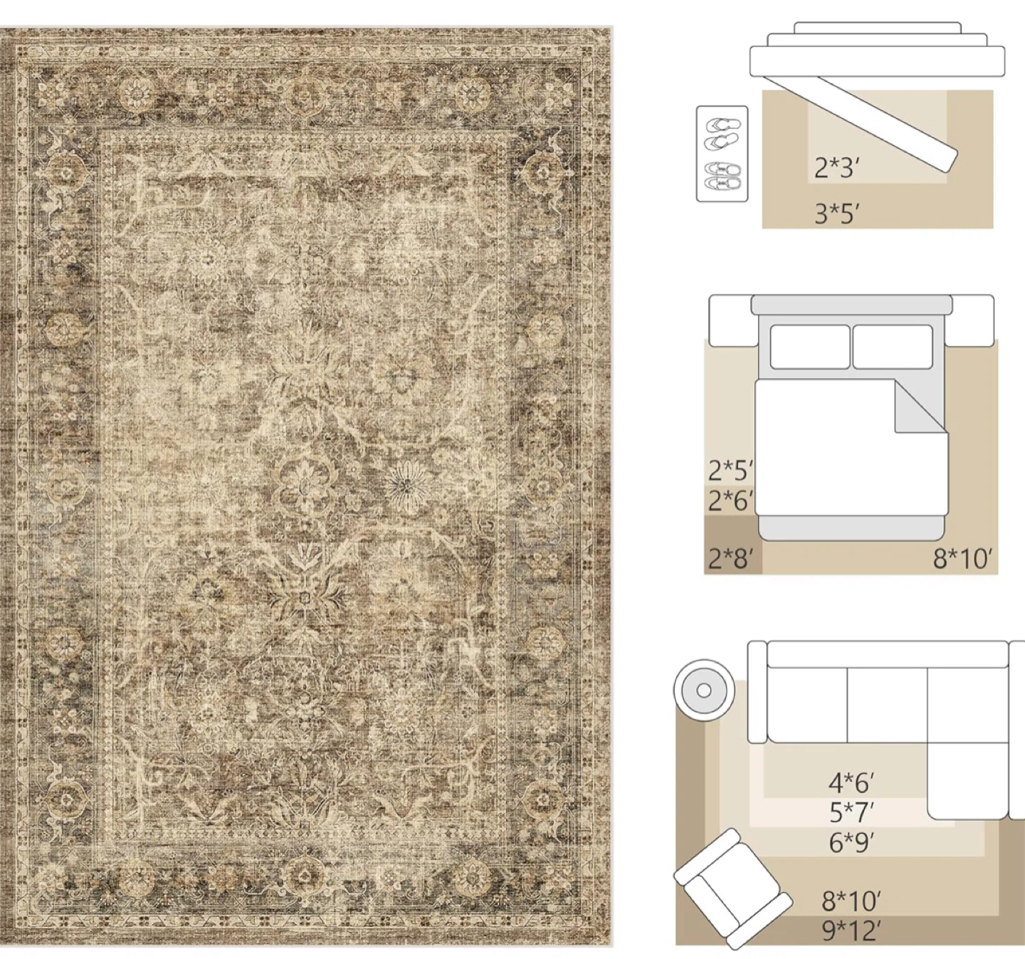 Vintage Style Area Rug - 9x6 ft - photo 2
