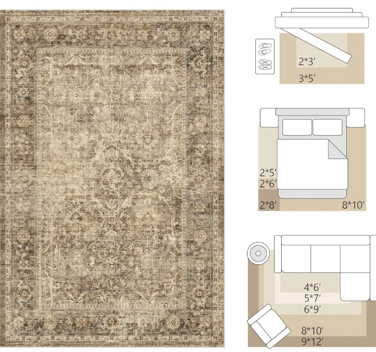 Vintage Style Area Rug - 9x6 ft image indicator(2)