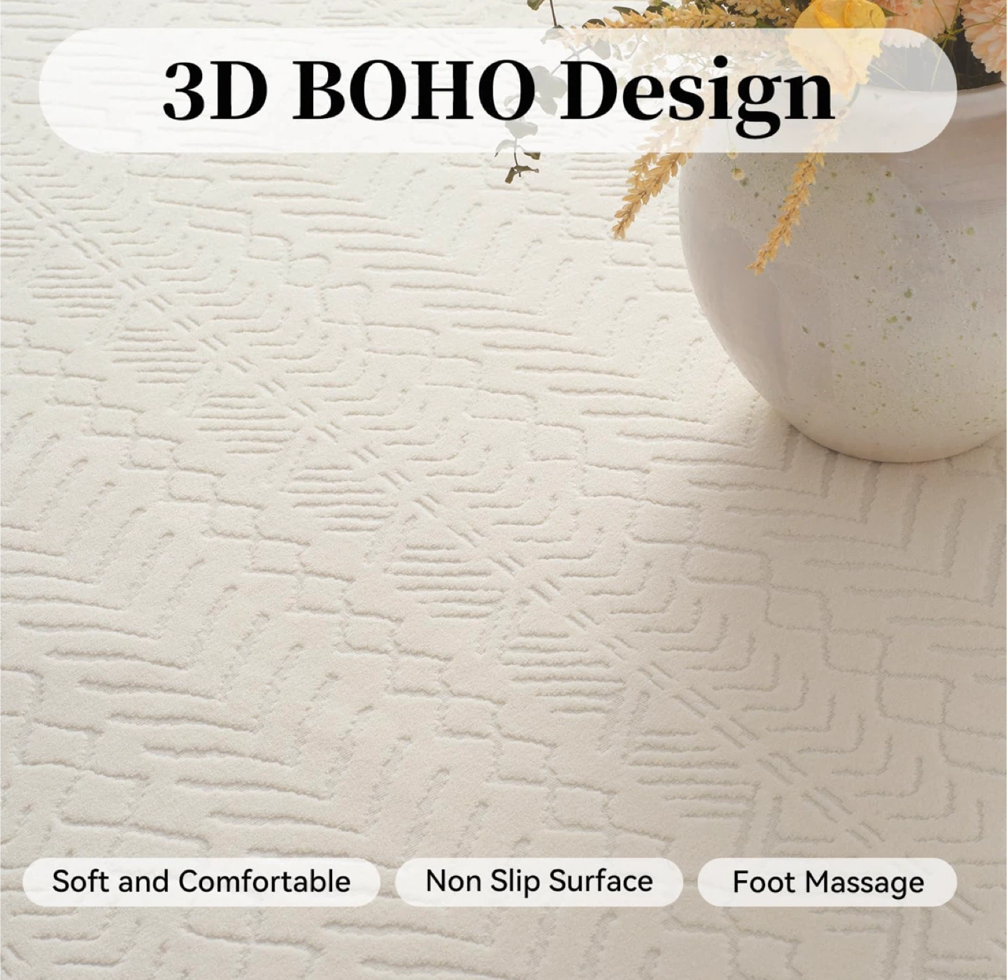 Ivory Area Rug 8x10 ft - Boho 3D Design