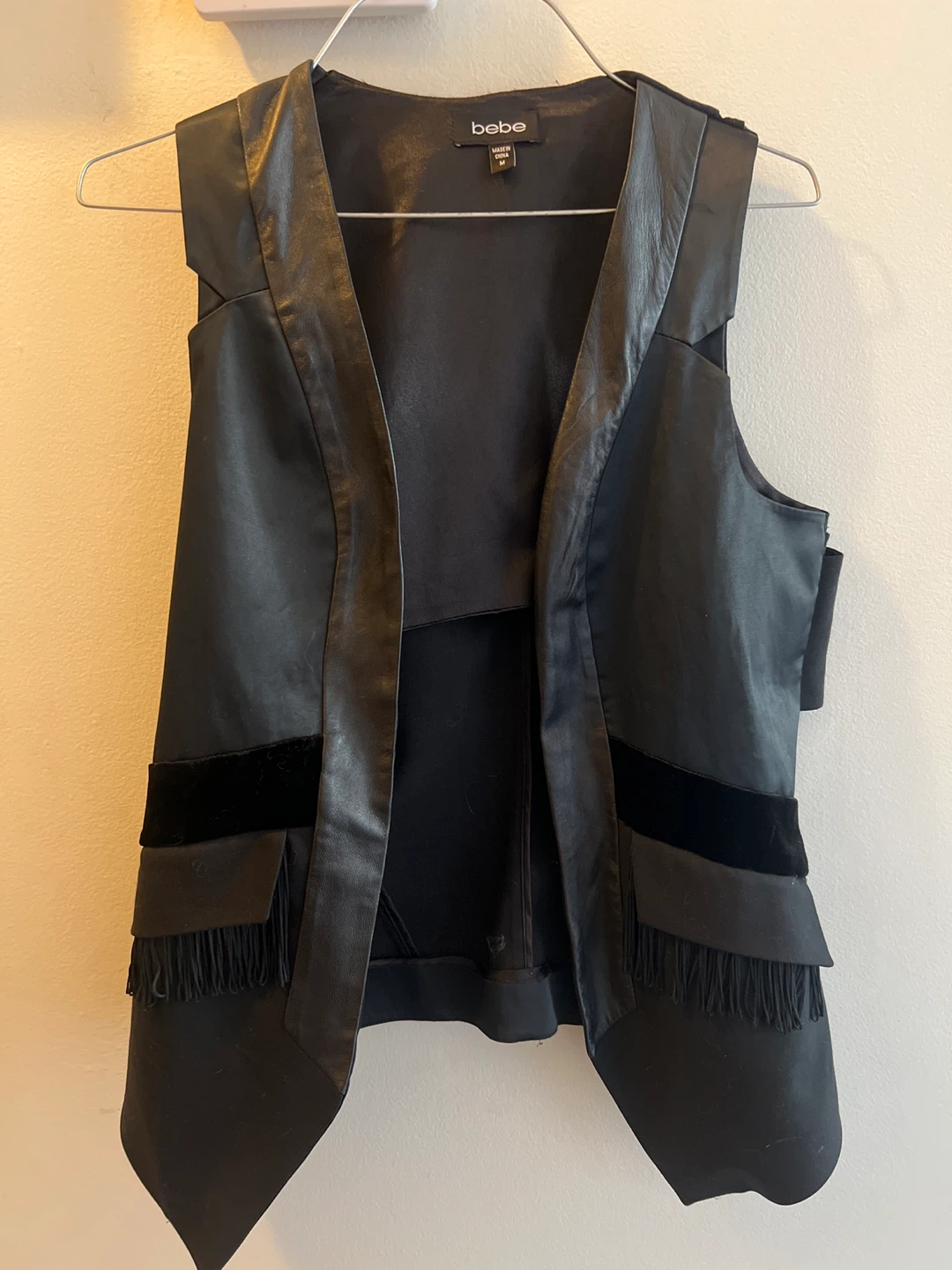 Bebe Black Leather Fringe Vest - Size M