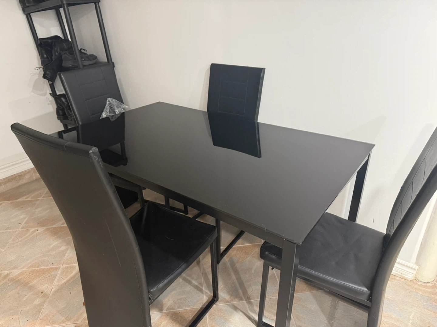 Black Glass Top Dining Table with 4 Chairs - photo 2