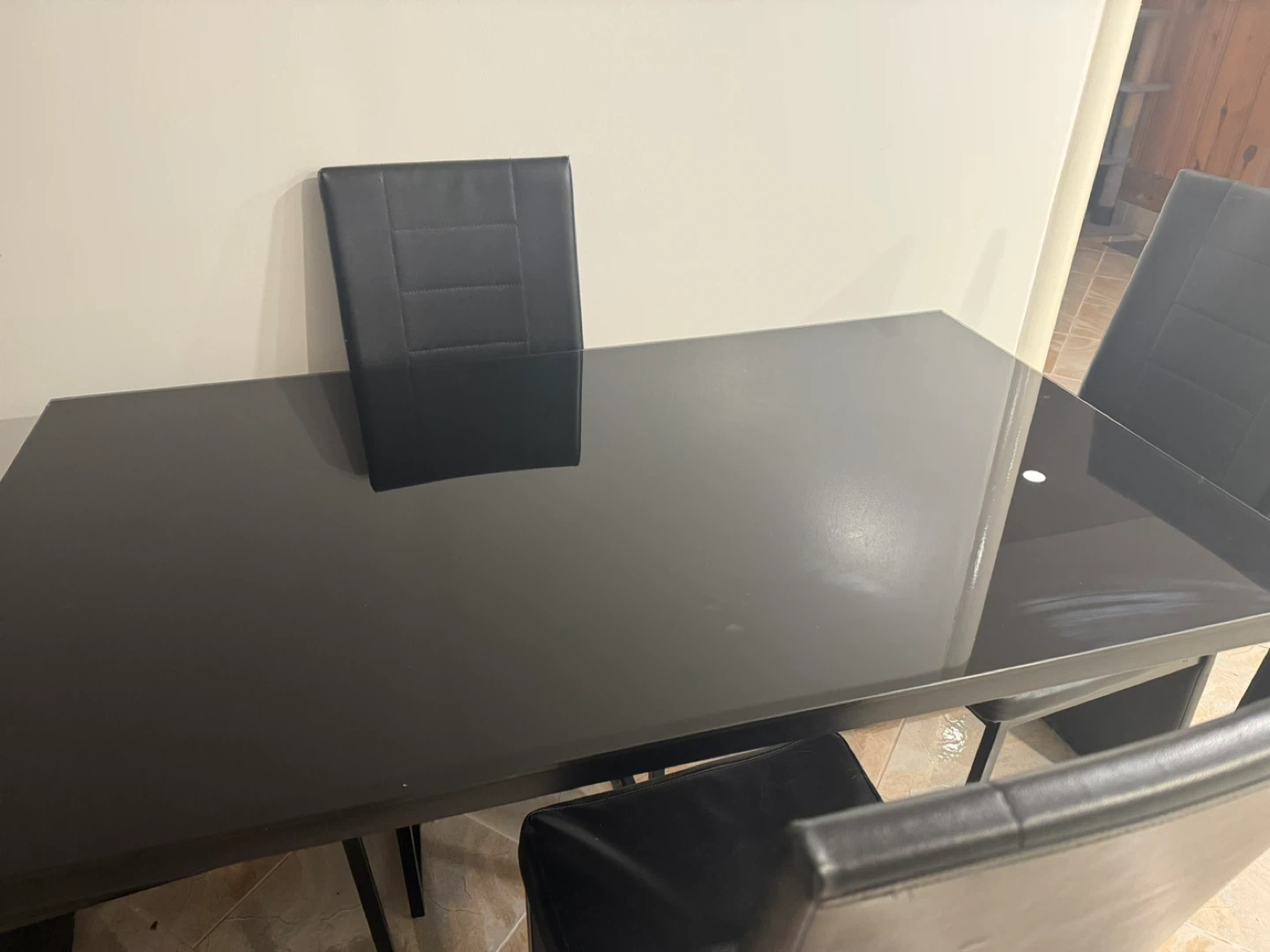 Black Glass Top Dining Table with 4 Chairs