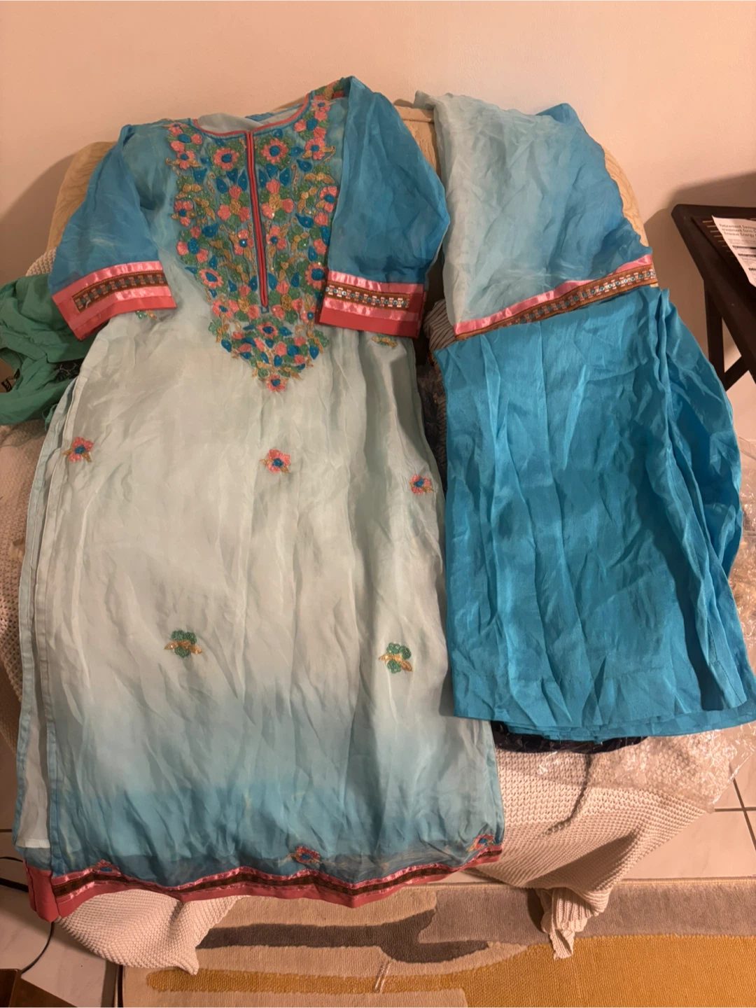 Blue Embroidered Salwar Kameez Duppata