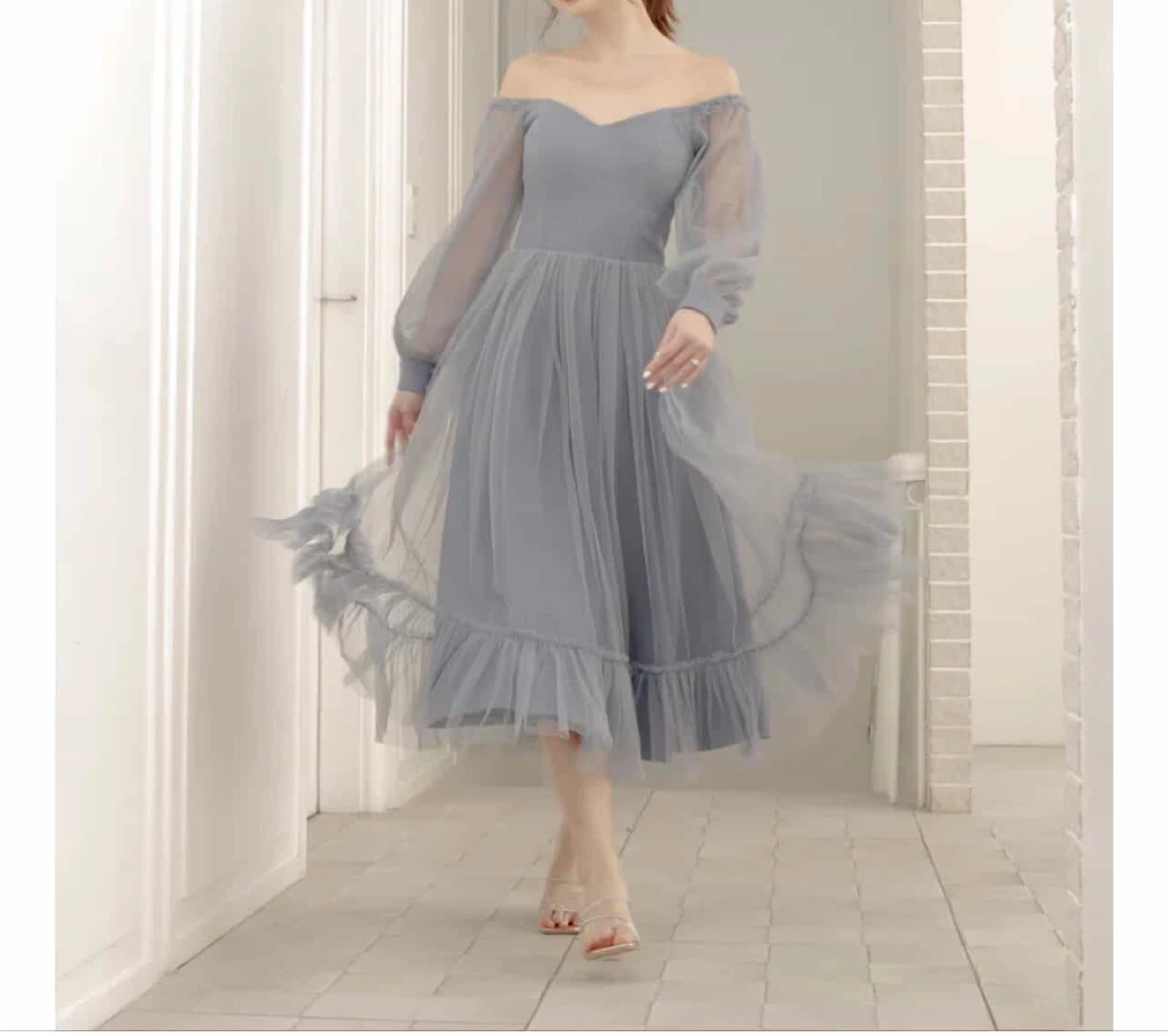 Blue Off-Shoulder Tulle Dress