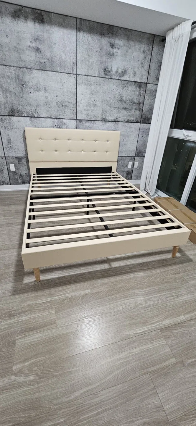 Beige Upholstered Bed Frame FULL  size image indicator(2)