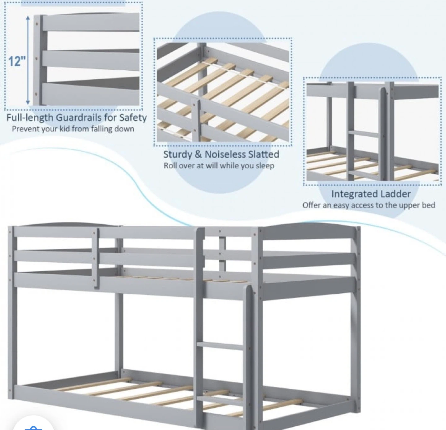 Grey Wooden Bunk Bed with Ladder - photo 2