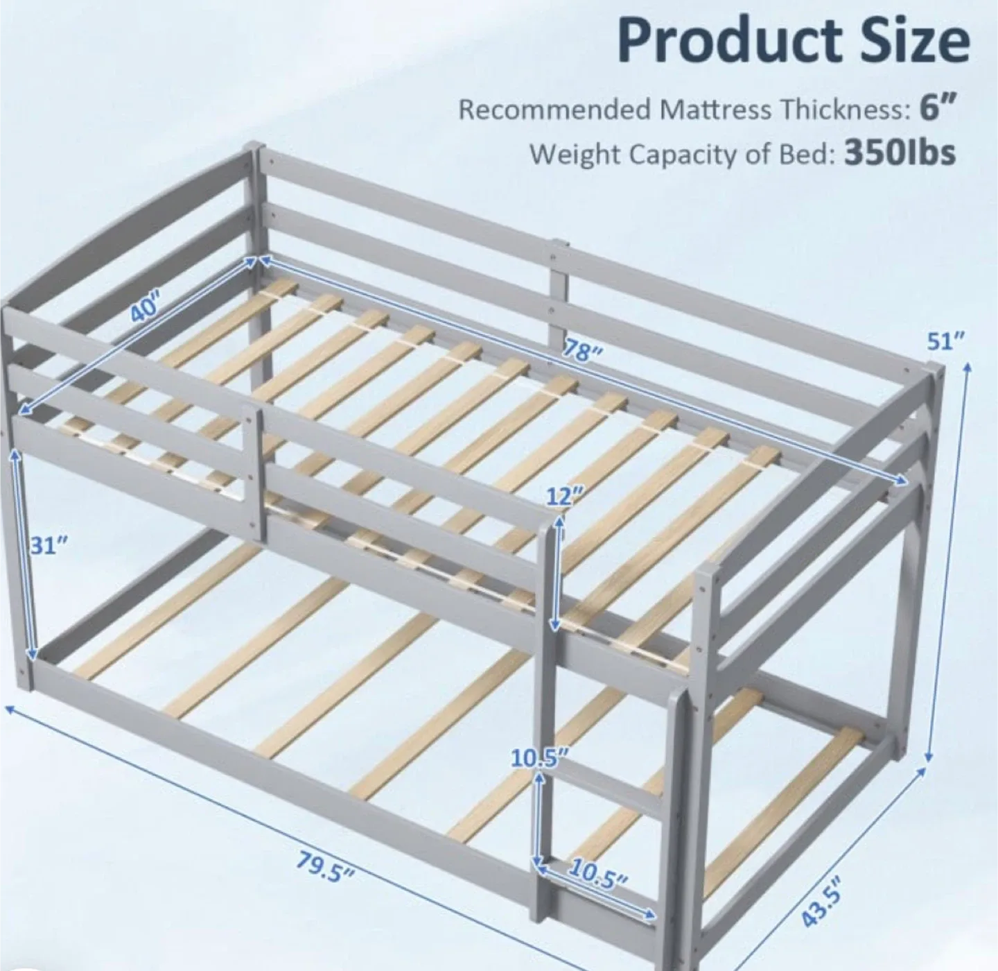 Grey Wooden Bunk Bed with Ladder image indicator(3)
