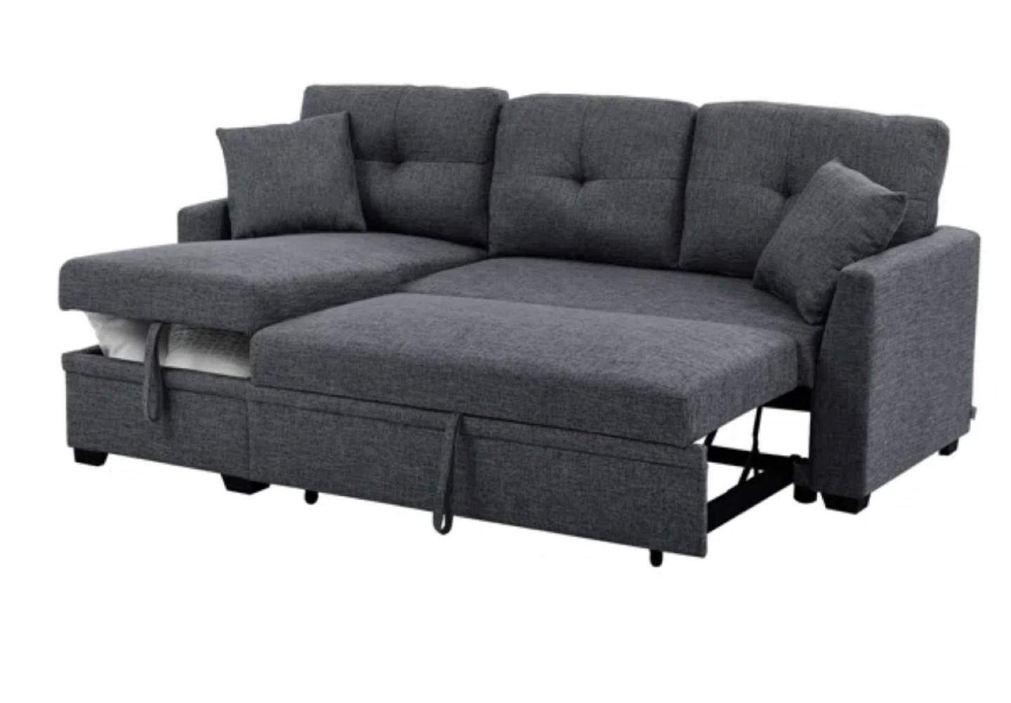 Grey 3-Seat Sectional Sofa with Pull-Out Bed