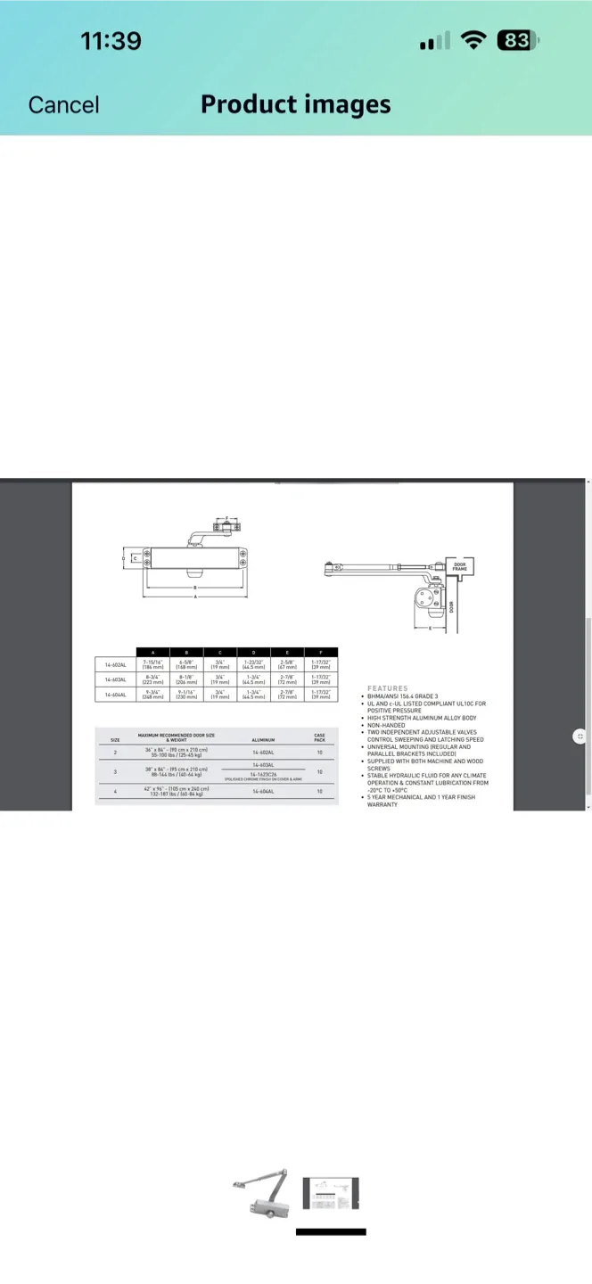 Taymor 600 Series Door Closer - Size 2 image indicator(2)