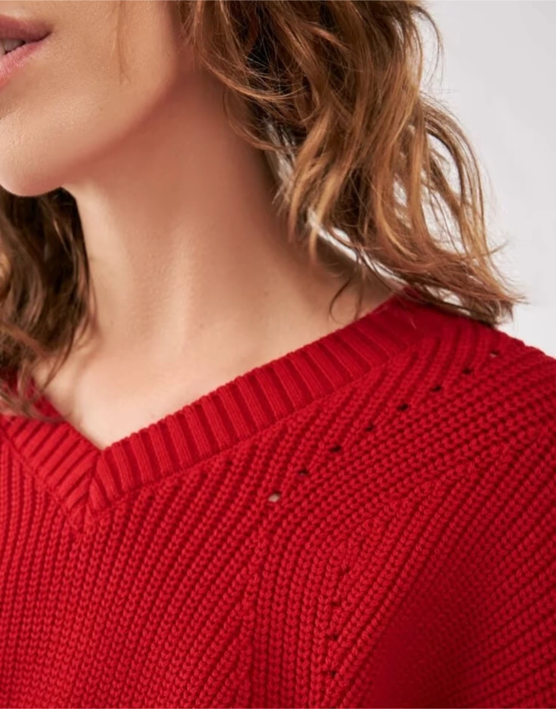 Red V-Neck Knit Sweater - photo 3