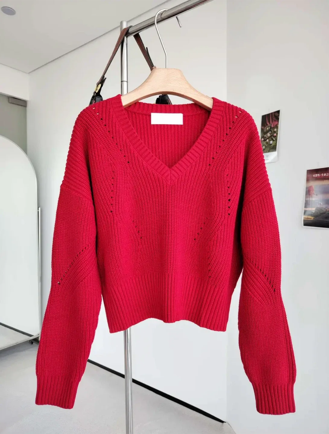 Red V-Neck Knit Sweater image indicator(5)