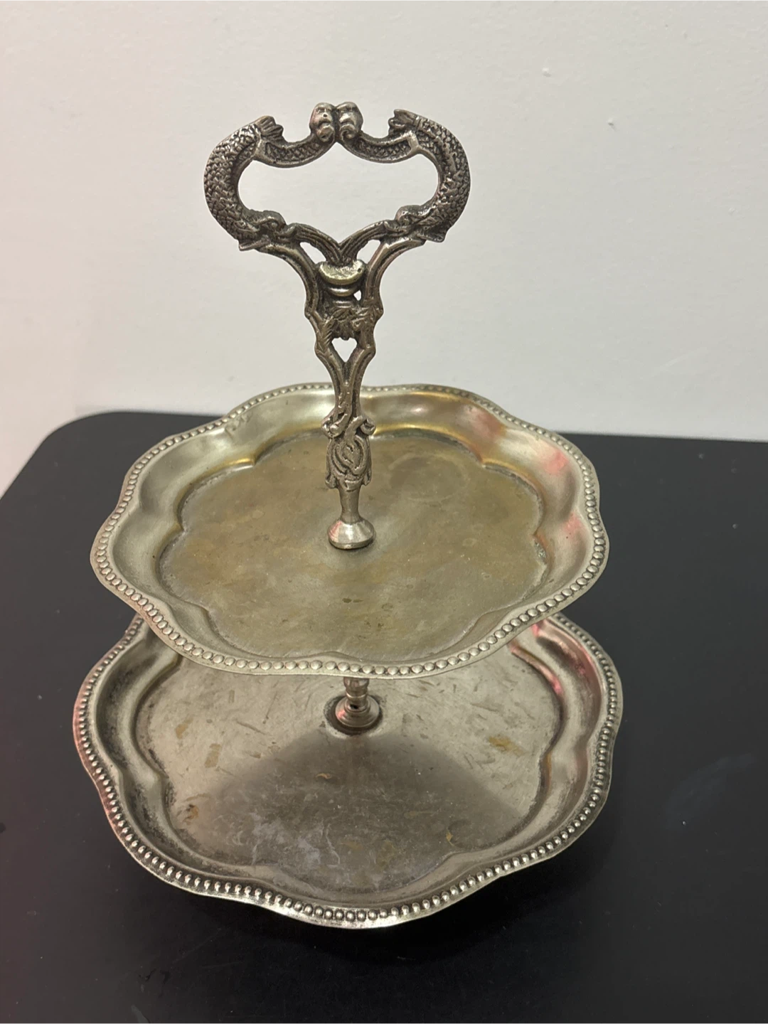 Vintage Silver Two-Tier Serving Tray