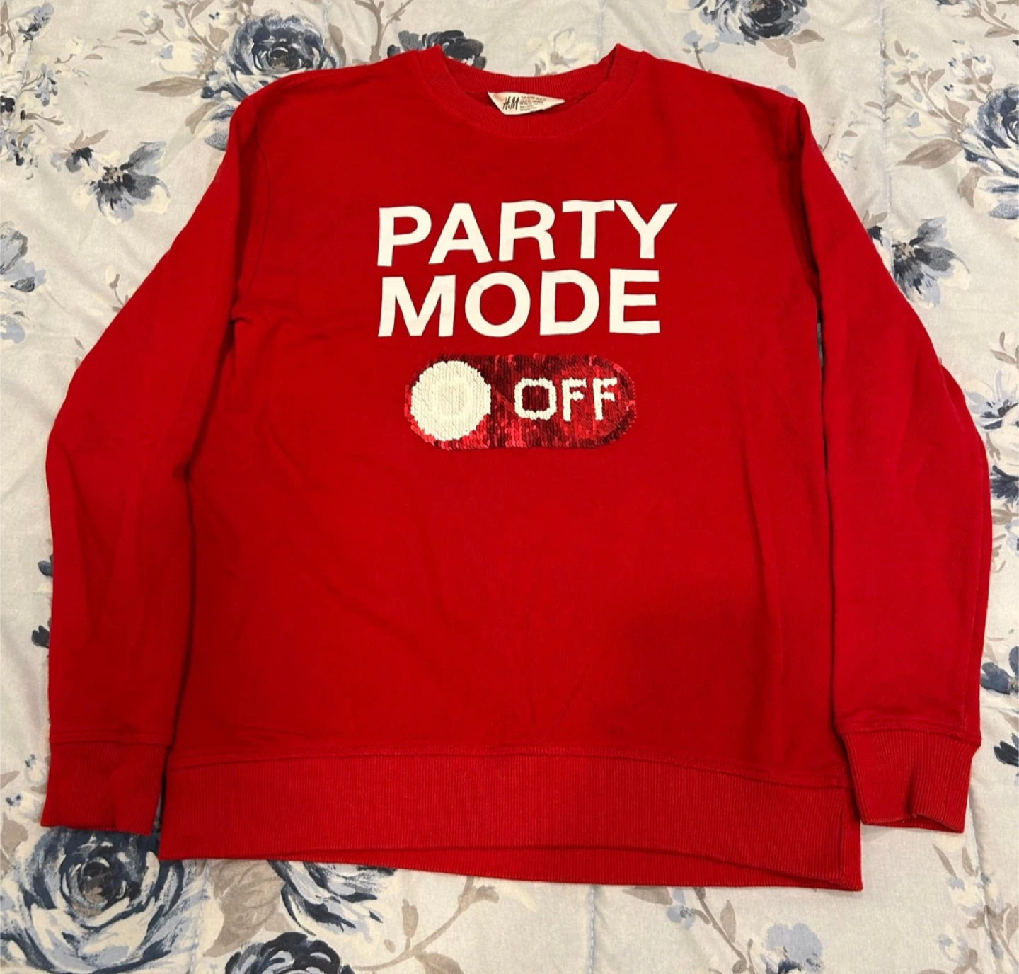 H&M Red "Party Mode" Sequin Toggle Sweatshirt, Size 10-12 - photo 2