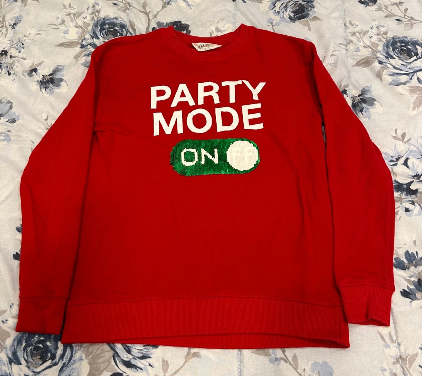 H&M Red "Party Mode" Sequin Toggle Sweatshirt, Size 10-12