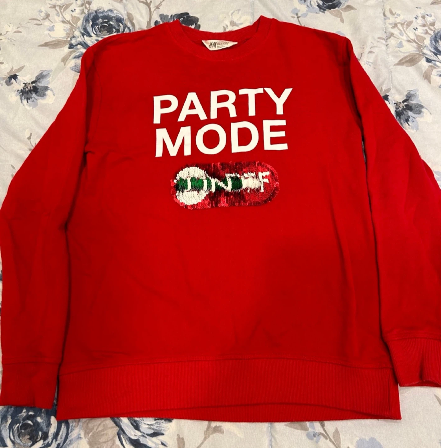 H&M Red "Party Mode" Sequin Toggle Sweatshirt, Size 10-12 - photo 3