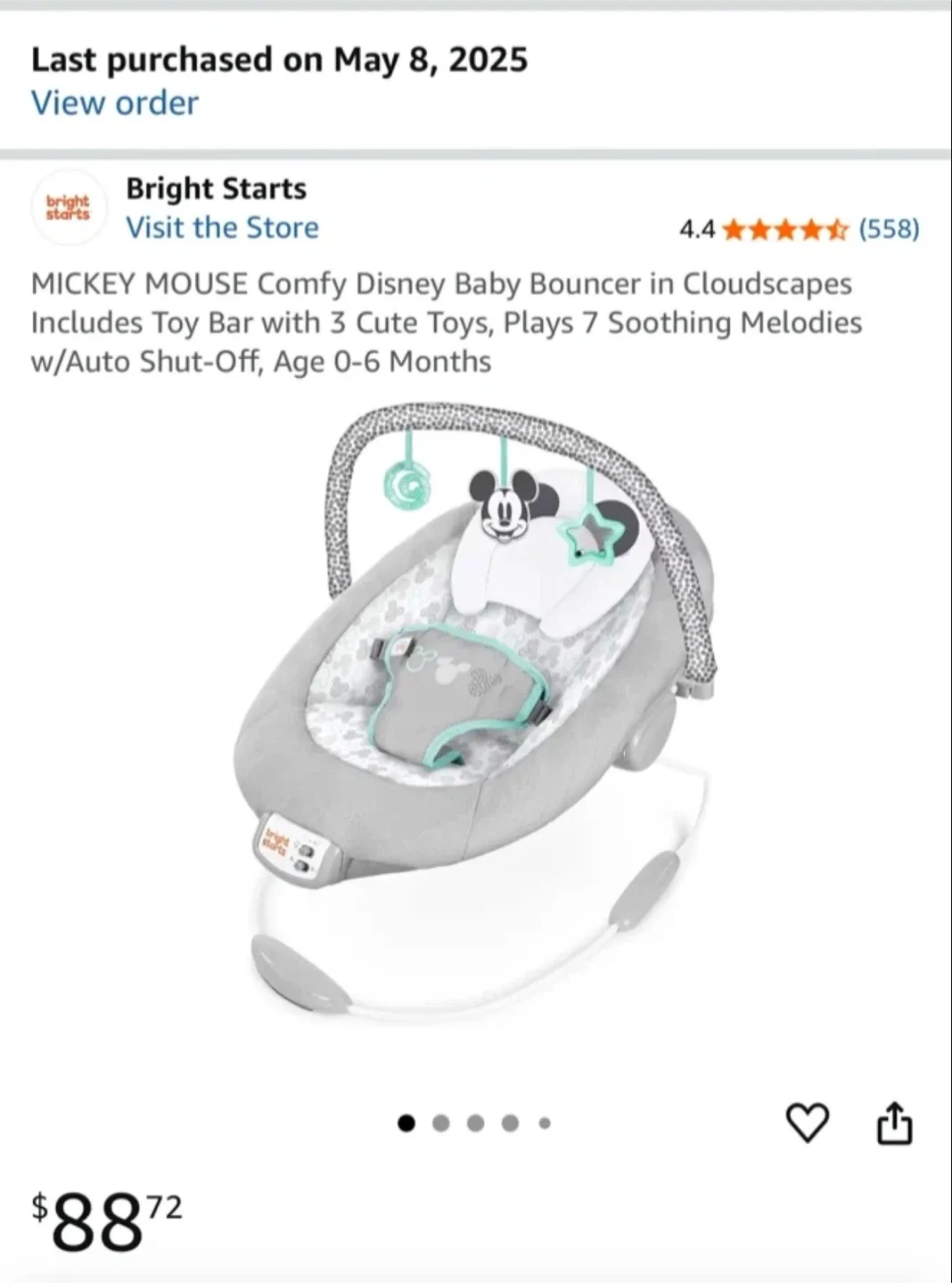 Bright Starts Mickey Mouse Baby Bouncer (0-6 Months)
