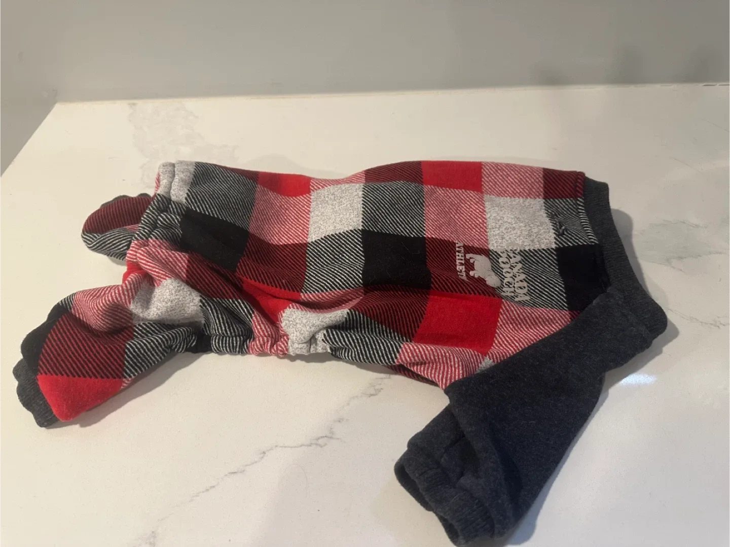 Little Athlete CANADA POOCH Plaid Dog Onesie - Size Small
