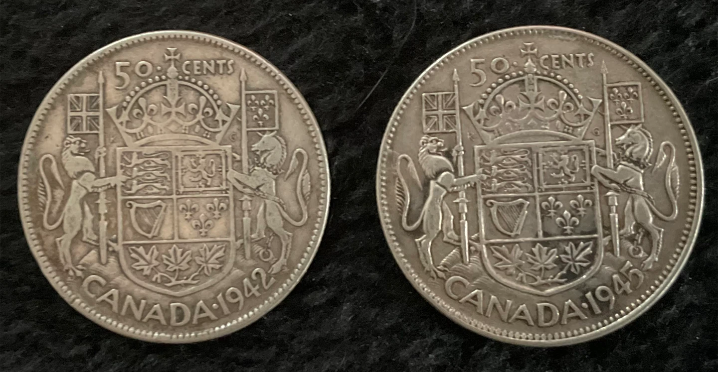 Canadian 50 Cent Coins - 1942 & 1945 - photo 2