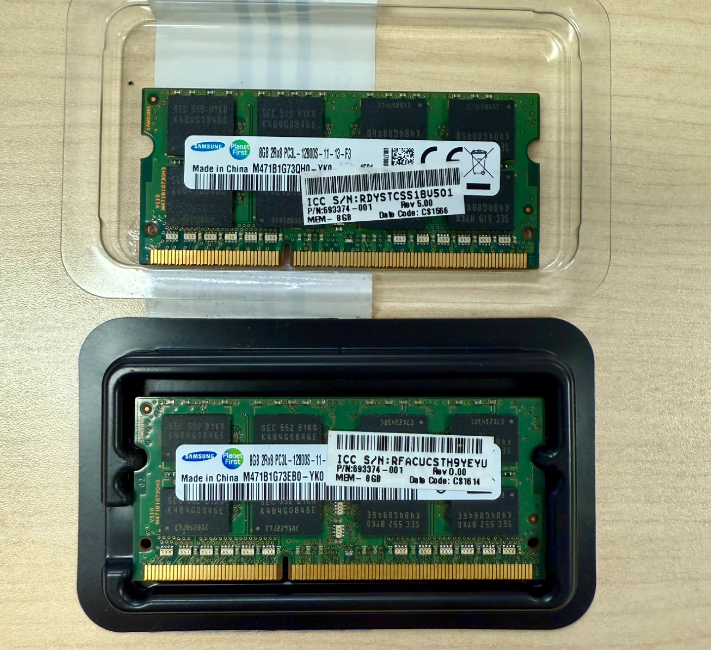 2 DDR3 Samsung 8GB 2Rx8 PC3L-12800S RAM