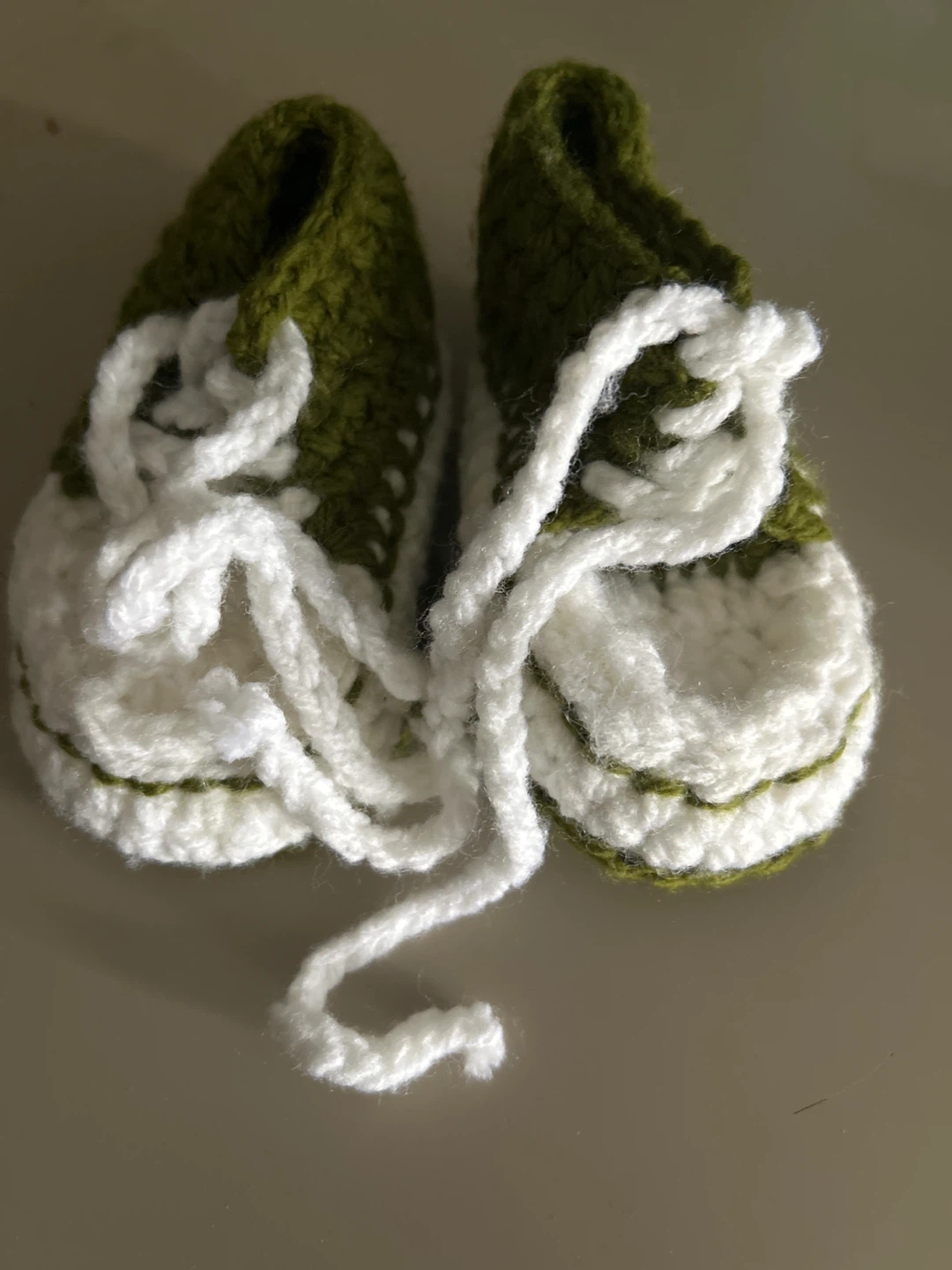 Handmade Crochet Baby Booties - Green & White