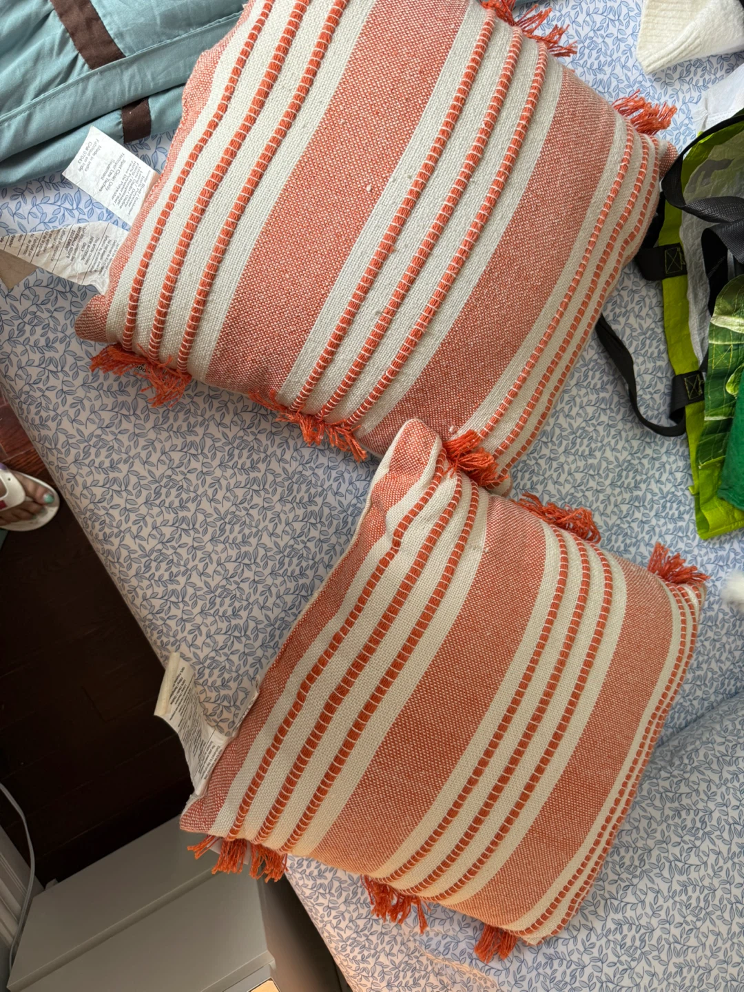 Striped Throw Pillows - Orange & White