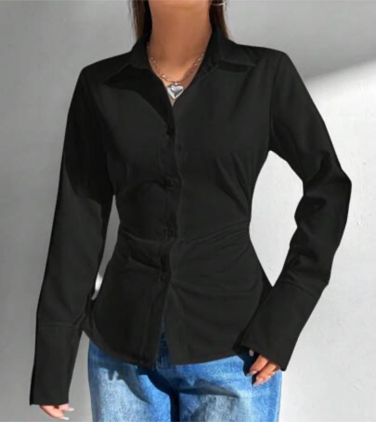 PrettyLittleThing Black Long Sleeve Shirt - Size 10