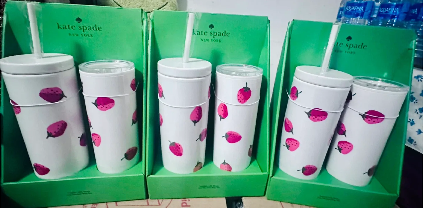 Kate Spade Tumbler with Straw & Thermal Mug Set - New