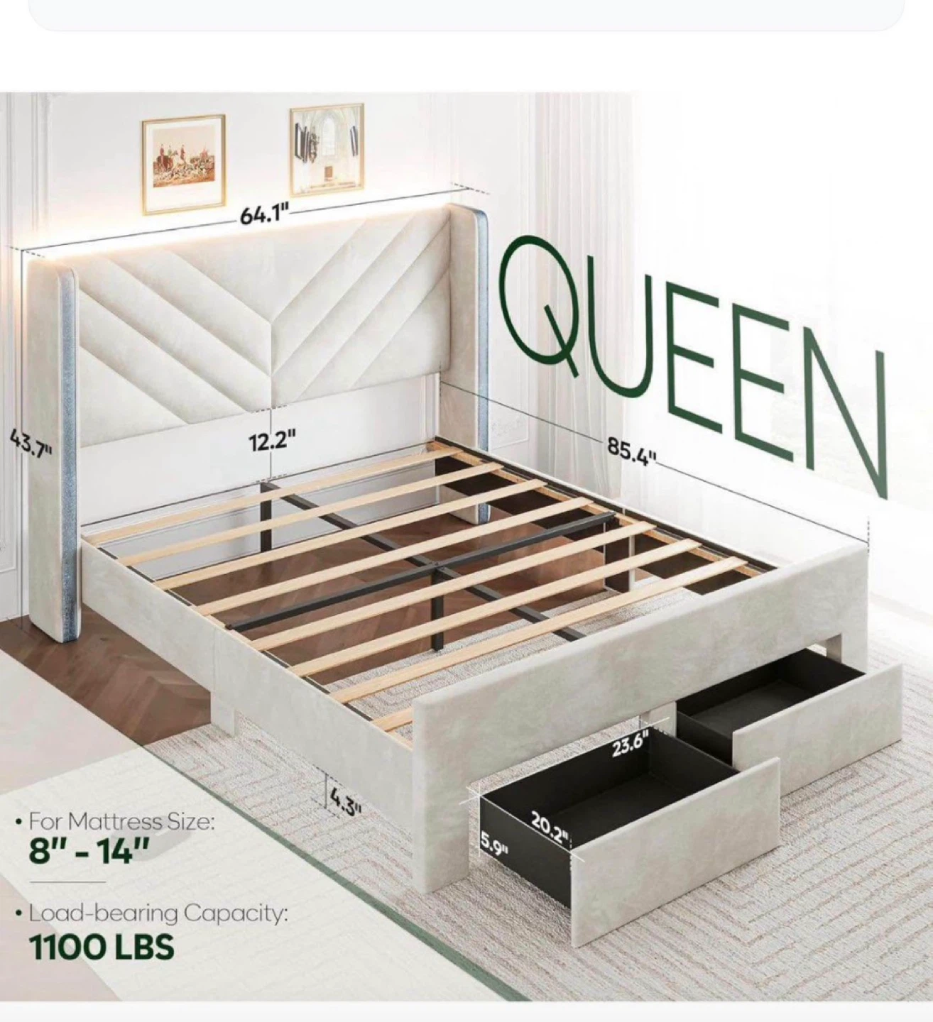 Queen Size Bed Frame with Drawers