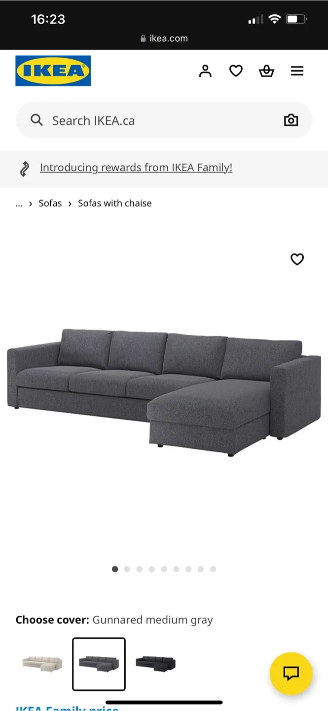 IKEA FINNALA Sofa with Chaise Lounge - Gunnared Gray image indicator(2)