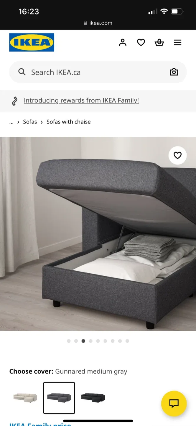 IKEA FINNALA Sofa with Chaise Lounge - Gunnared Gray image indicator(3)