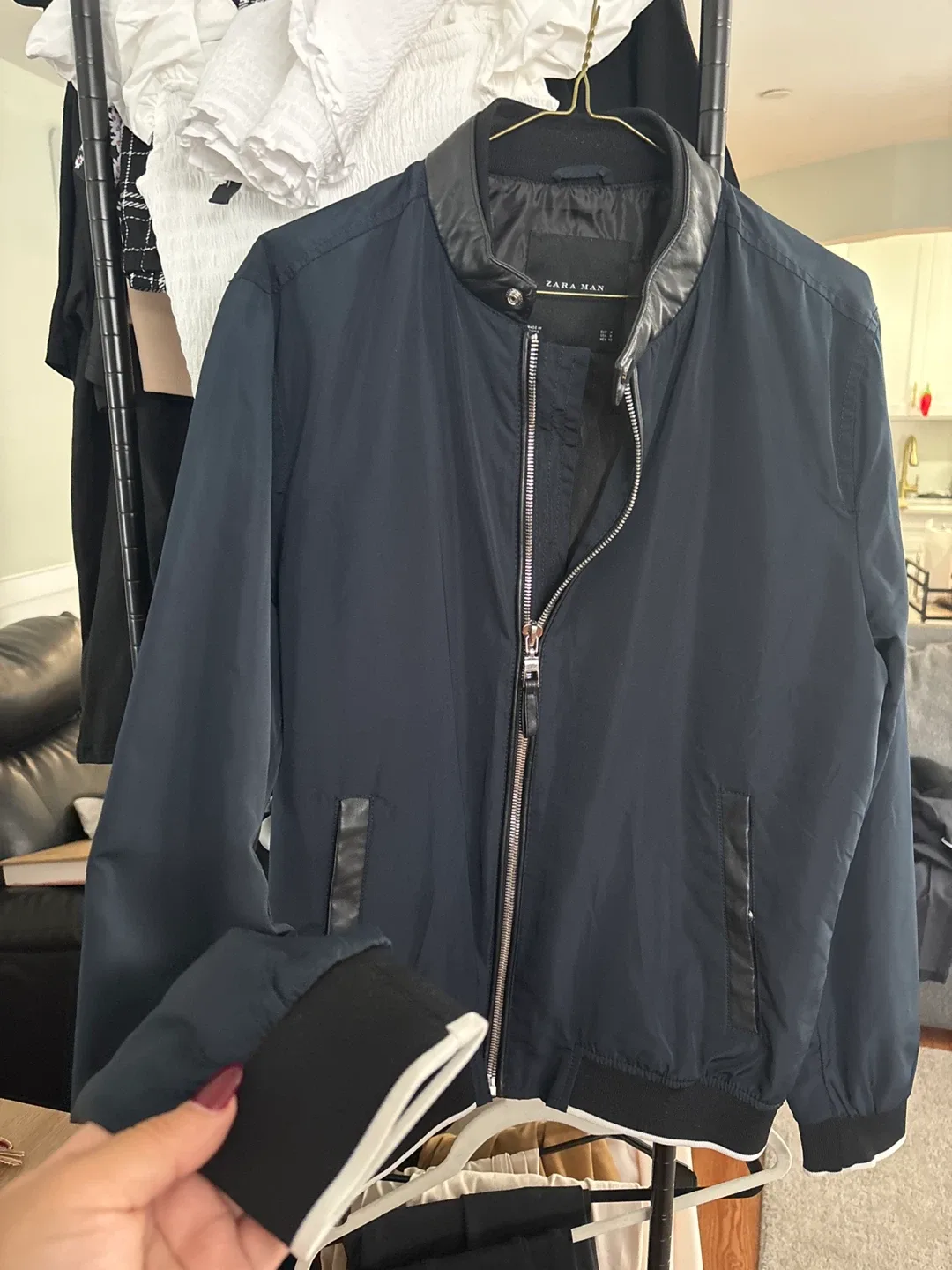 Zara Man Navy Bomber Jacket Size M thumbnail