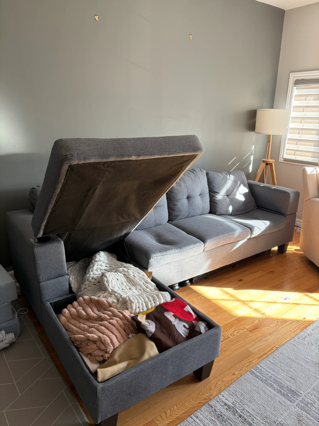 4 seat Grey Sectional Sofa with Storage - photo 2