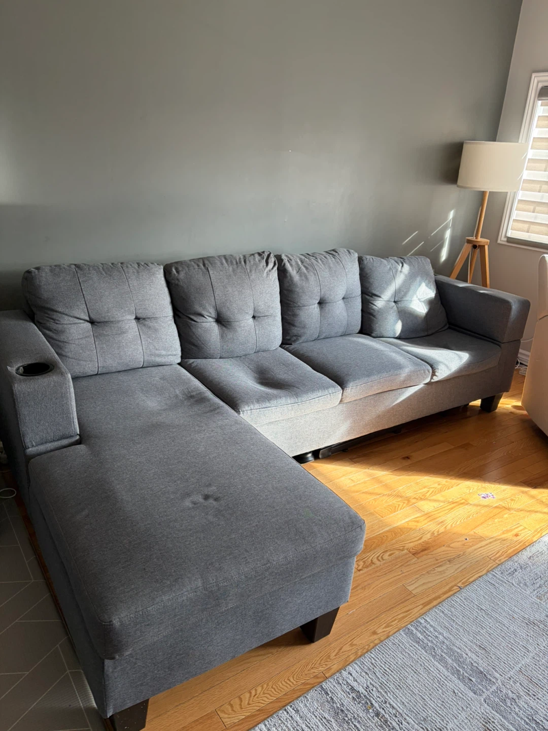 4 seat Grey Sectional Sofa with Storage