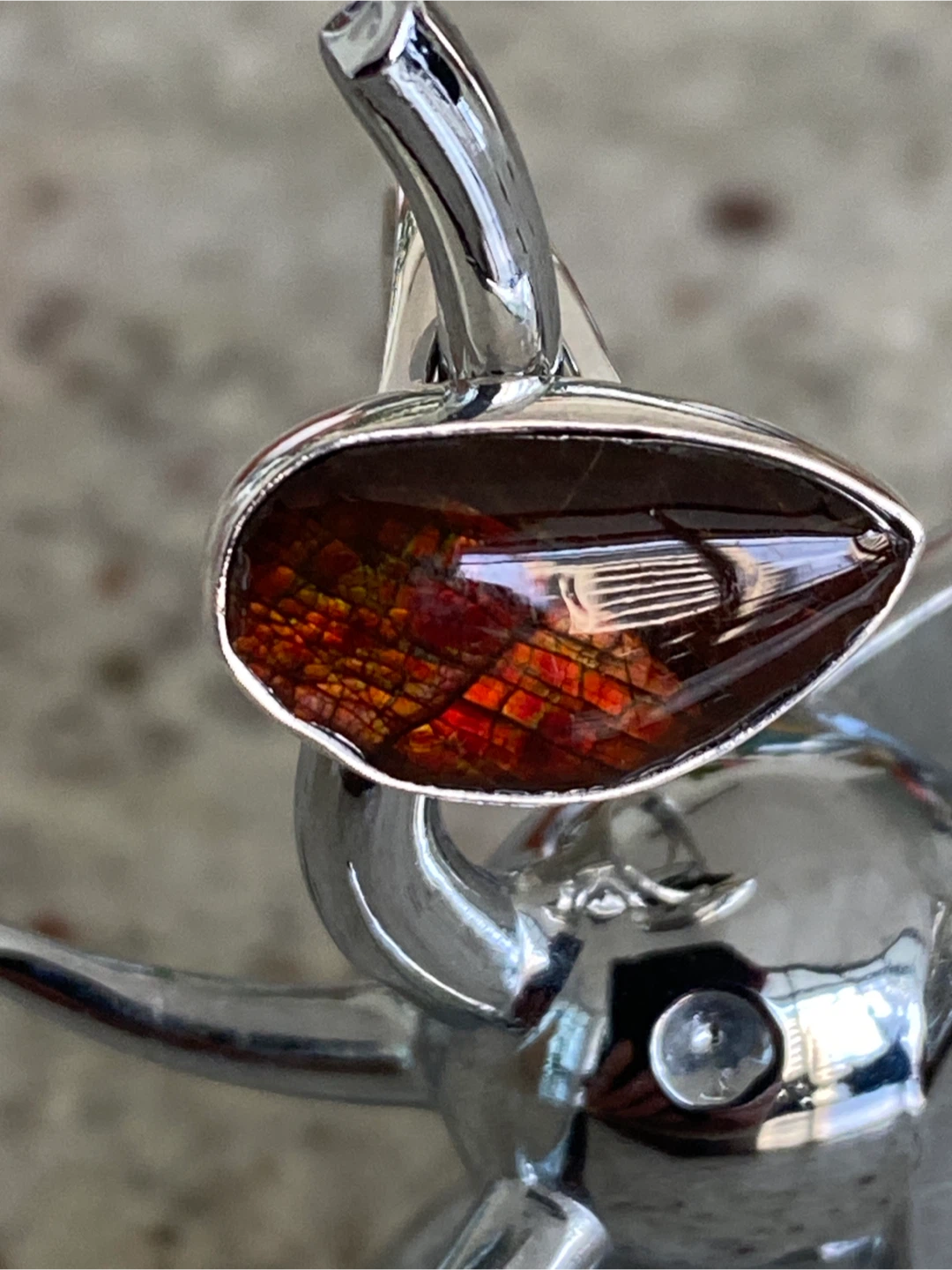 New Ammolite Gemstone Ring in 925 silver