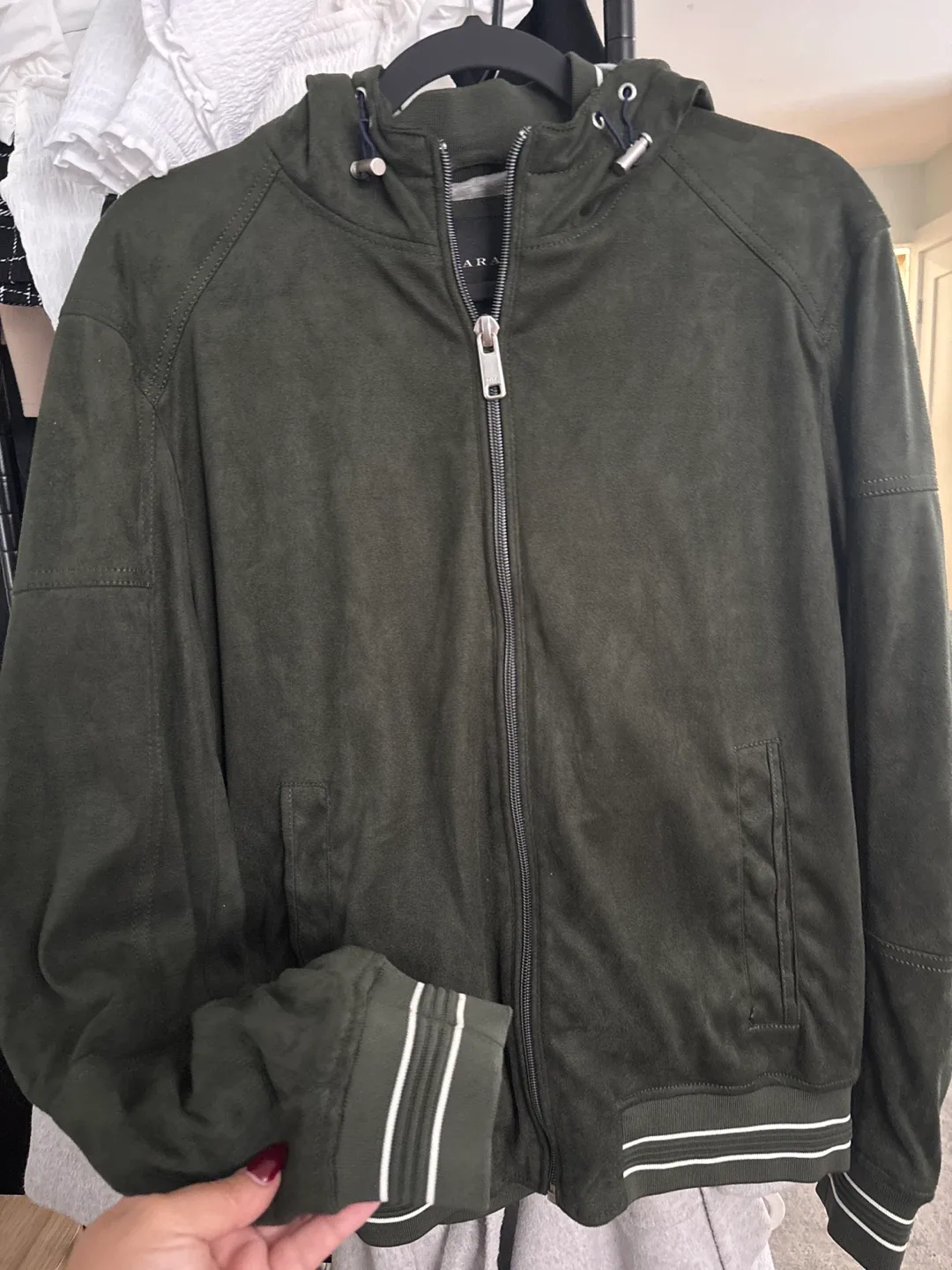 Zara Olive Green Suede Jacket Size M image indicator(3)