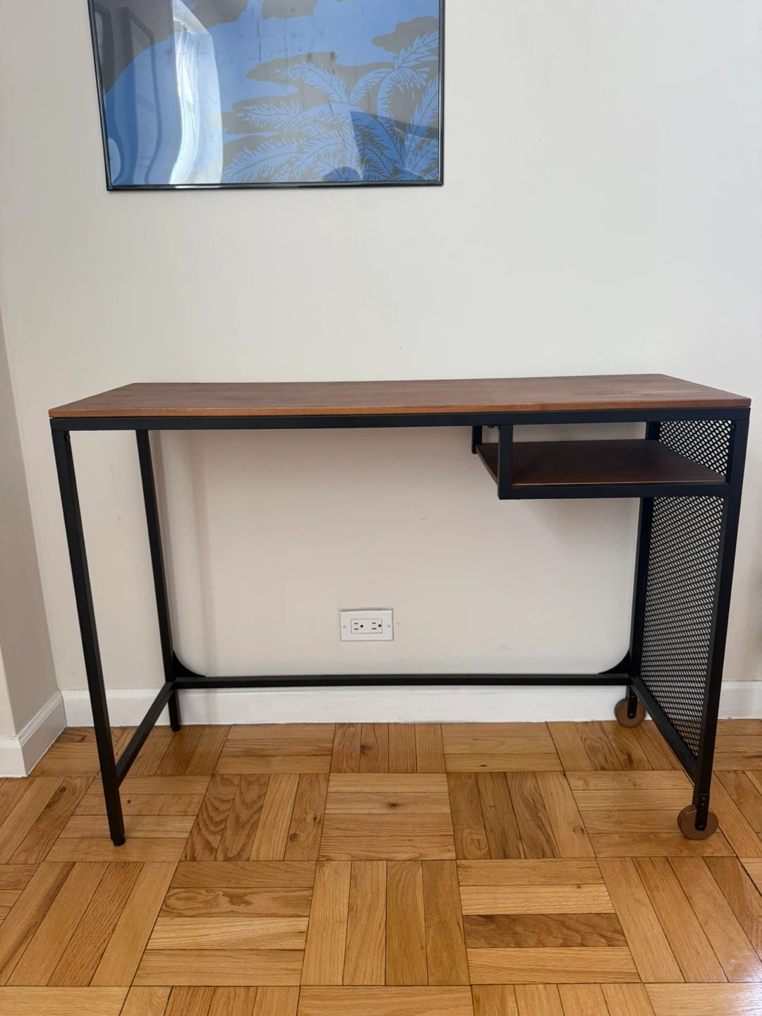 IKEA desk with wooden top and metal frame