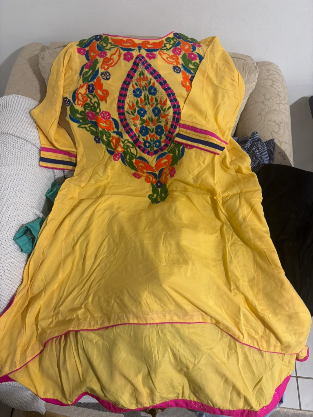 Yellow Embroidered Kurti Dress