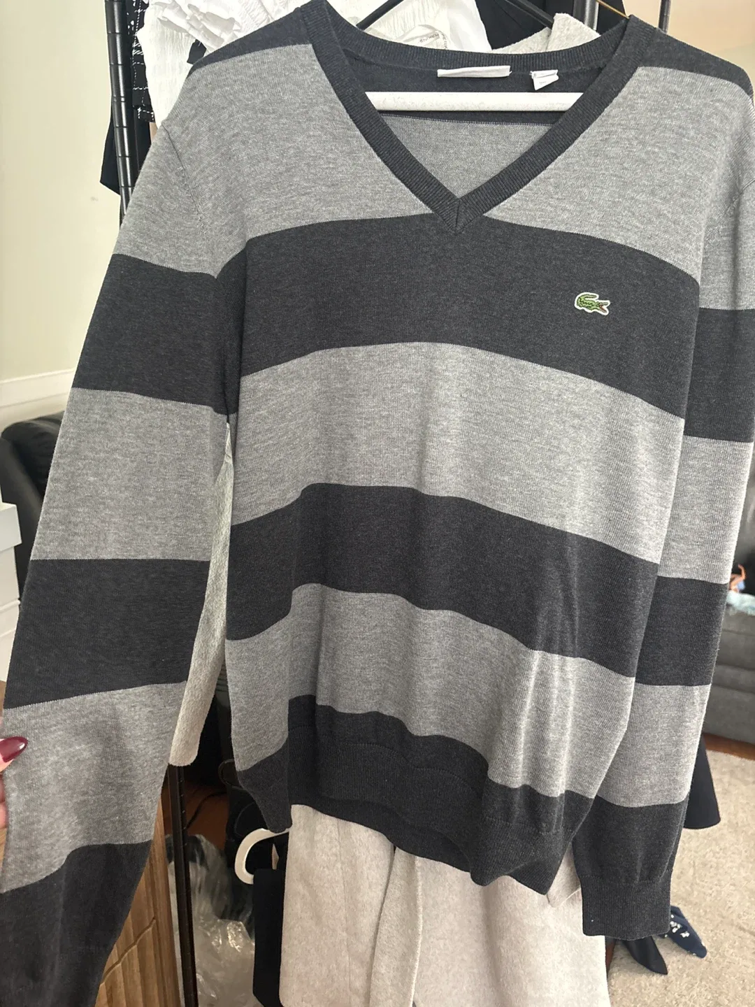 Lacoste Striped V-Neck Sweater - Size M thumbnail