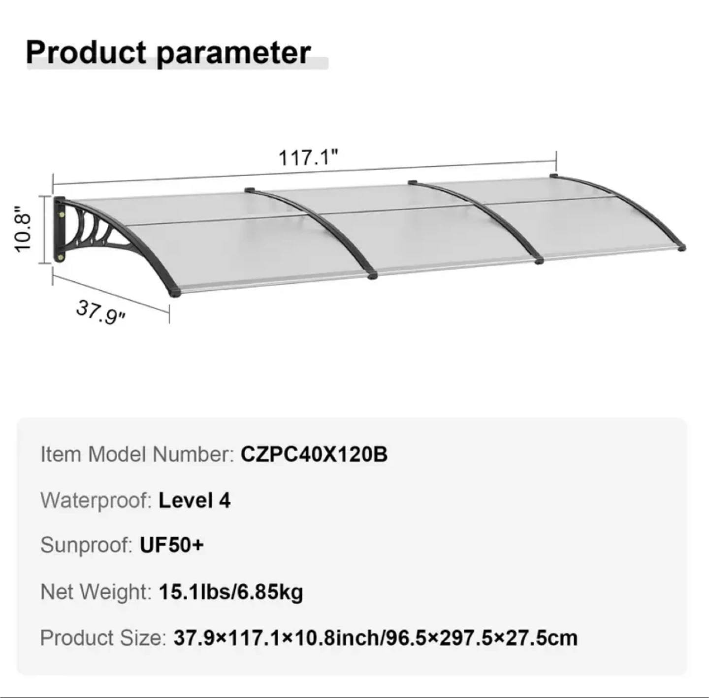 CZPC40X120B Door Window Awning Canopy - photo 2