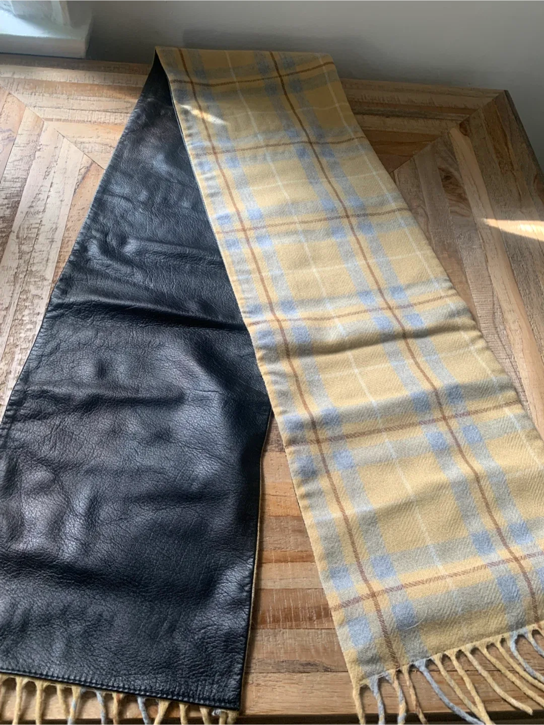 Reversible Plaid & Leather Scarf