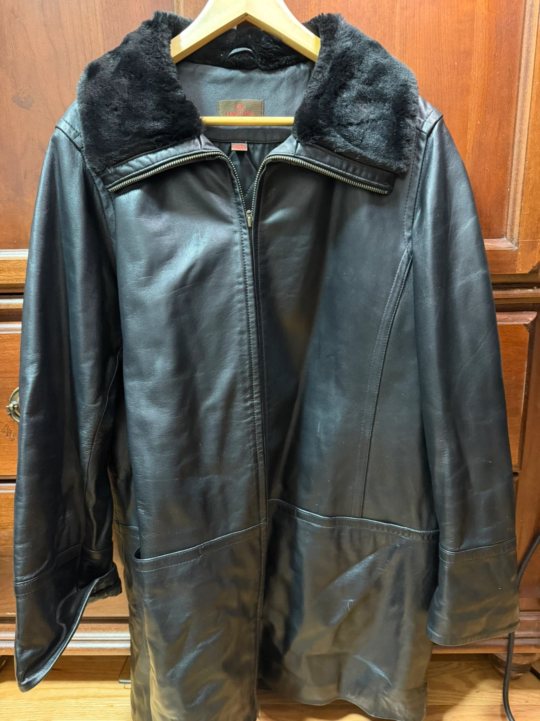 Danier Black Leather Coat - Size Large