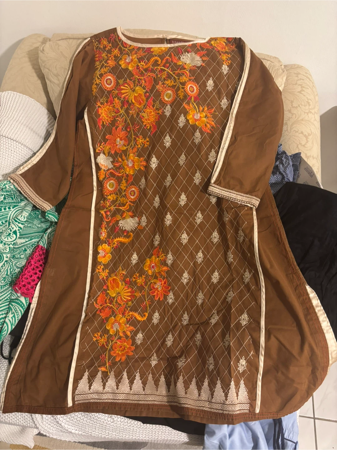 Khaadi Brown Embroidered Kurti