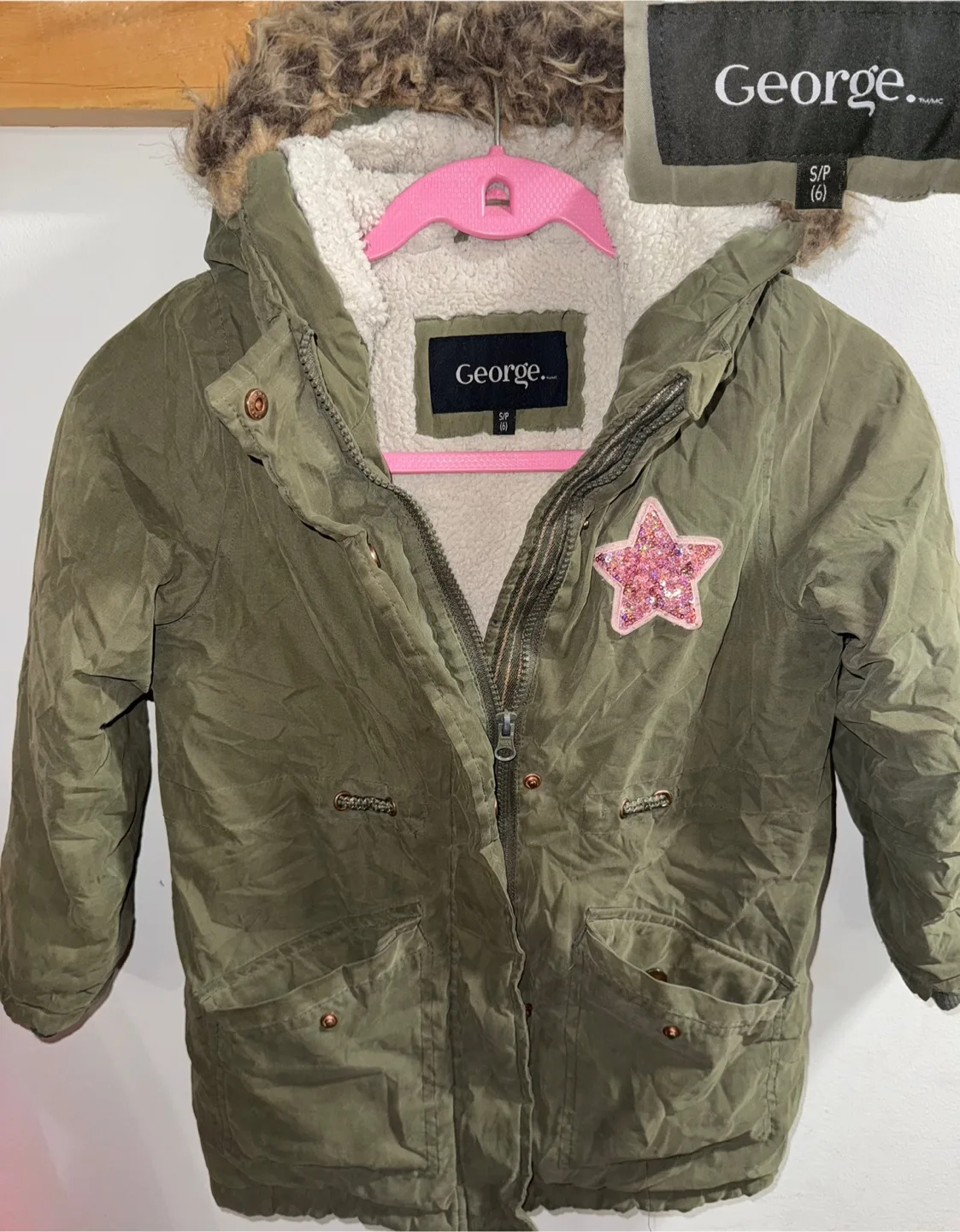 George Girls' Olive Green Winter Coat - Size S/P (6)