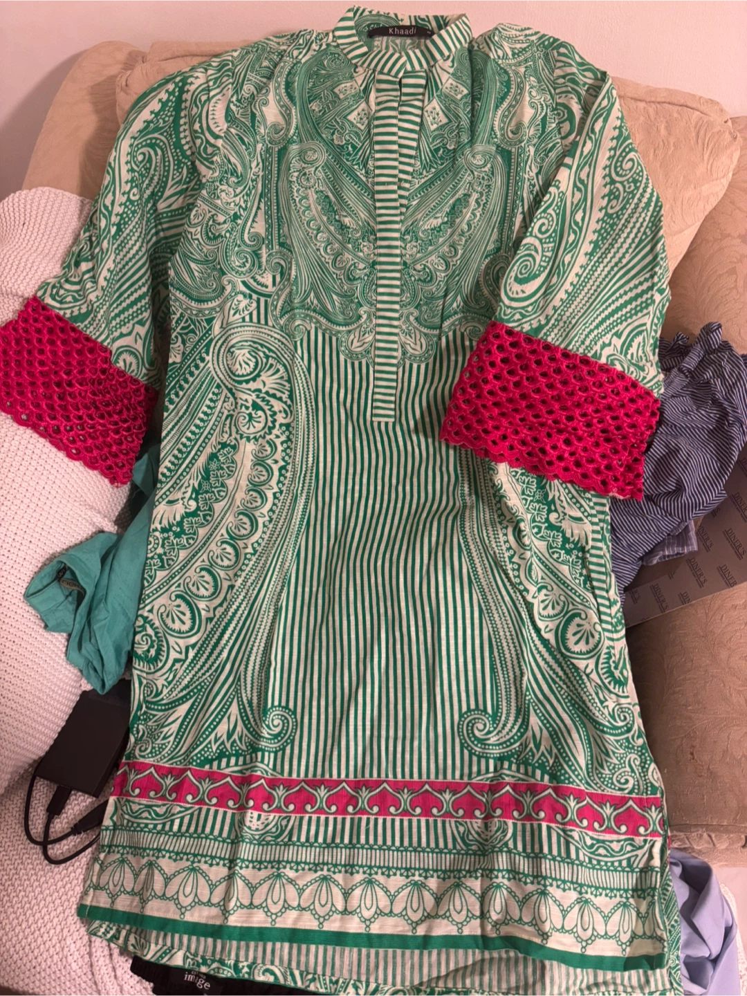 Khaadi Green & White Printed Kurti