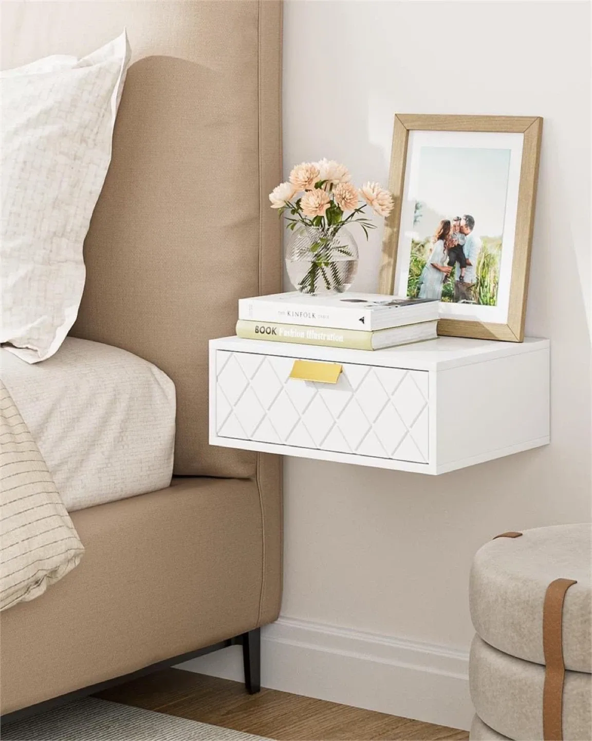 White Floating Nightstand with Drawer