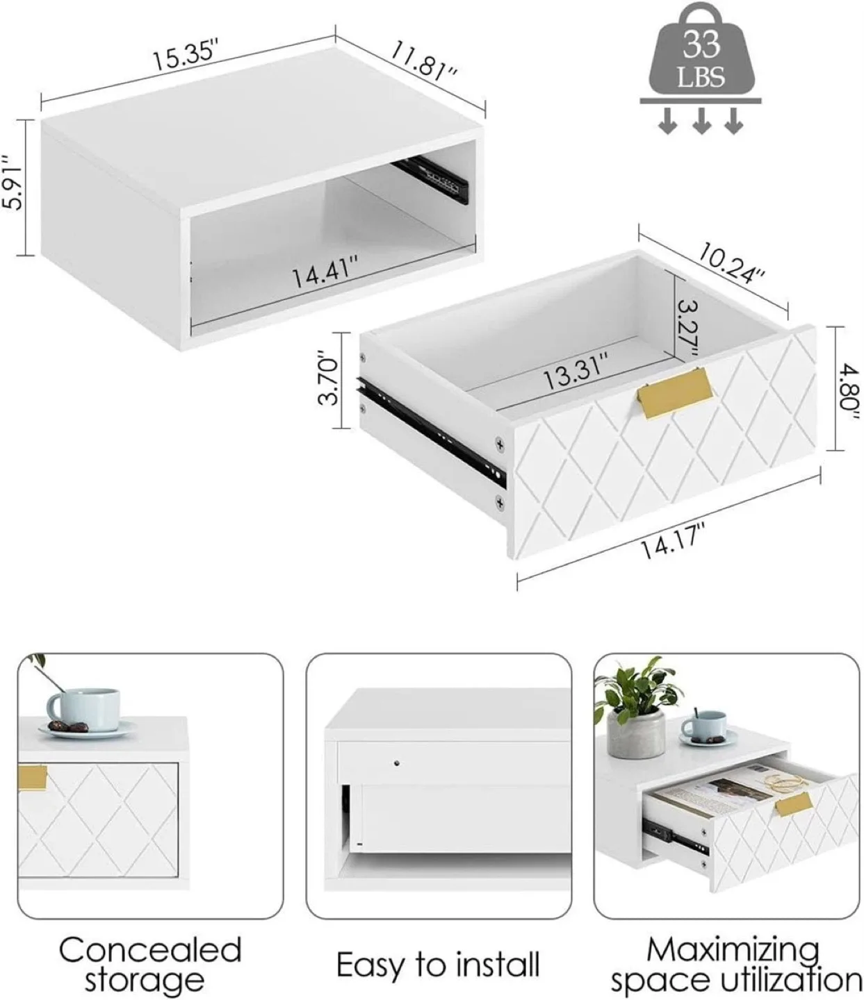 White Floating Nightstand with Drawer image indicator(3)
