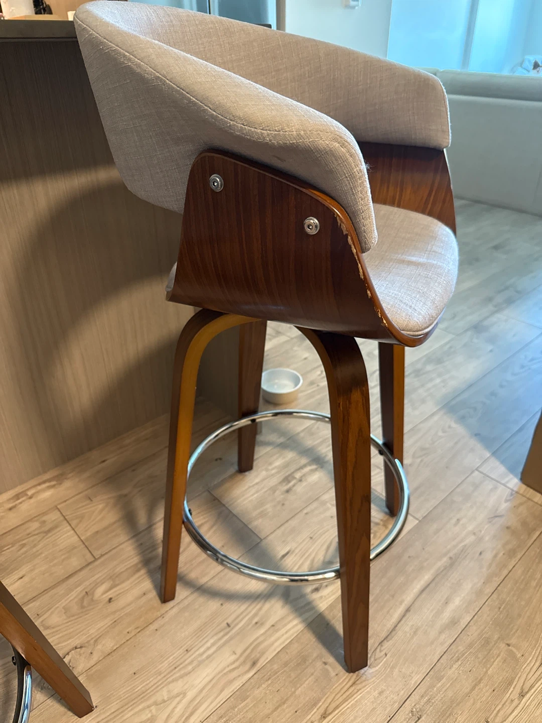Set of 2 Bar Stools - Grey Fabric & Wood - photo 5