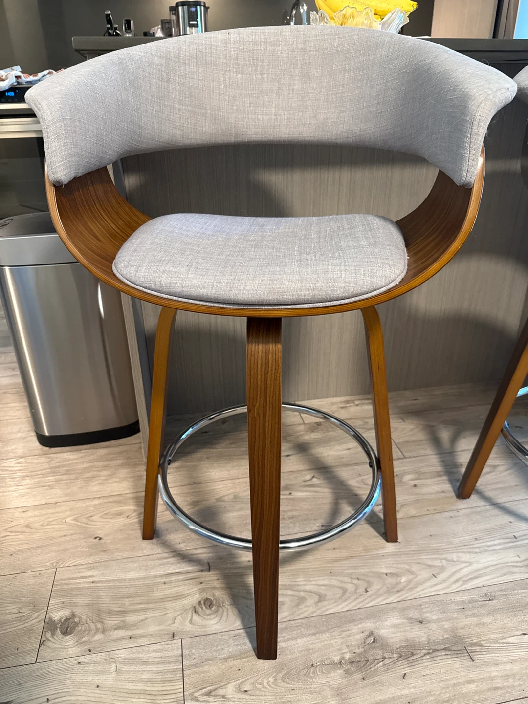 Set of 2 Bar Stools - Grey Fabric & Wood - photo 4